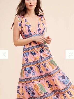 FARM Rio Pink Floral Tie-Shoulder Midi Dress